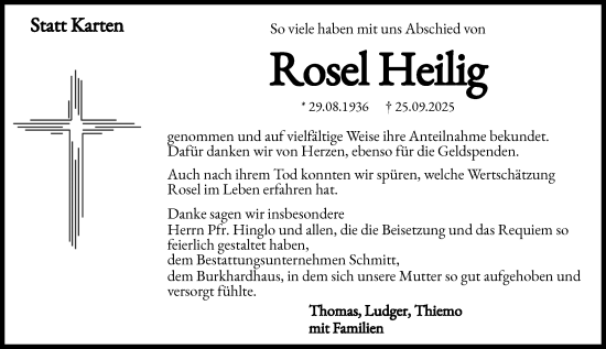 Traueranzeige von Rosel Heilig von Wormser Zeitung