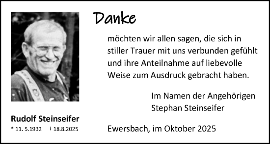 Traueranzeige von Rudolf Steinseifer von Dill Block