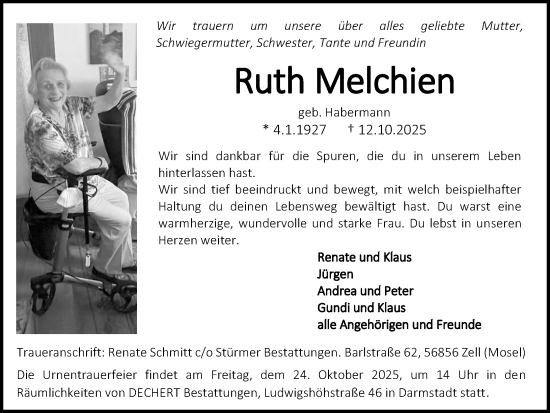 Traueranzeige von Ruth Melchien von Groß-Gerauer Echo Traueranzeige von Ruth Melchien von Groß-Gerauer Echo