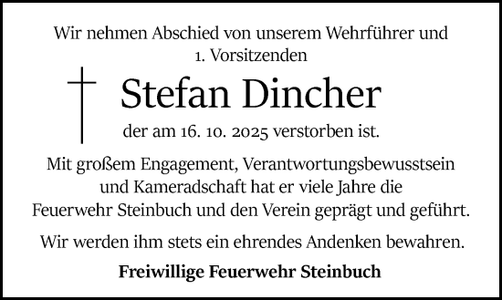 Traueranzeige von Stefan Dincher von Odenwälder Echo Traueranzeige von Stefan Dincher von Odenwälder Echo