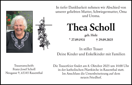 Traueranzeige von Thea Scholl von Rheingau Kurier