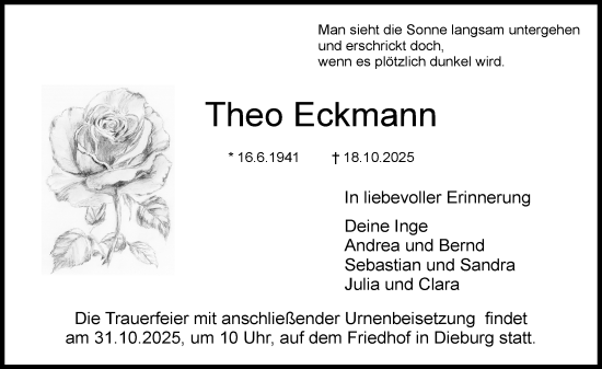 Traueranzeige von Theo Eckmann von Dieburger Anzeiger/Groß-Zimmerner Lokal-Anzeiger Traueranzeige von Theo Eckmann von Dieburger Anzeiger/Groß-Zimmerner Lokal-Anzeiger