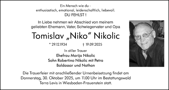Traueranzeige von Tomislav Nikolic von Wiesbadener Kurier Traueranzeige von Tomislav Nikolic von Wiesbadener Kurier