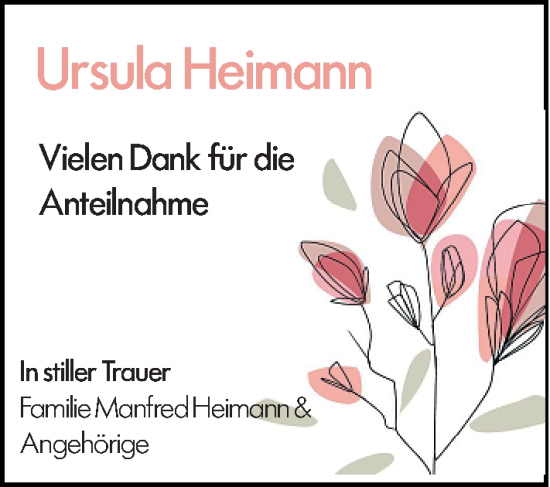 Traueranzeige von Ursula Heimann von Weilburger Tageblatt Traueranzeige von Ursula Heimann von Weilburger Tageblatt