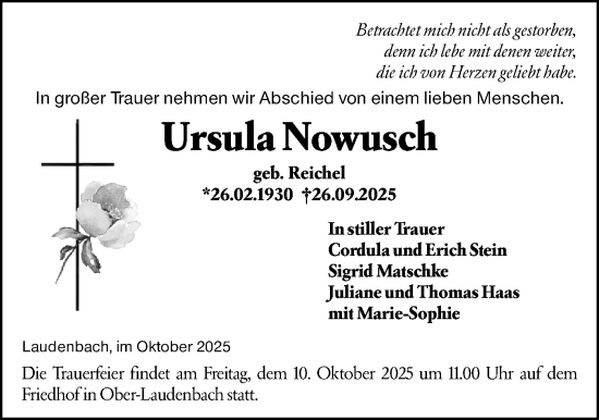 Traueranzeige von Ursula Nowusch von Starkenburger Echo