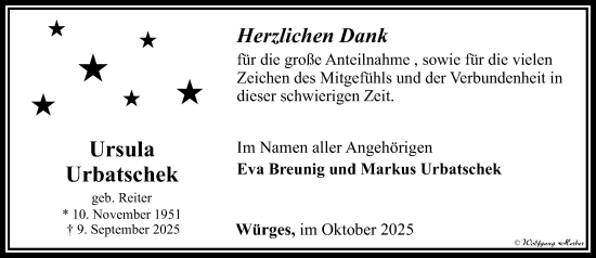 Traueranzeige von Ursula Urbatschek von Camberger Anzeiger