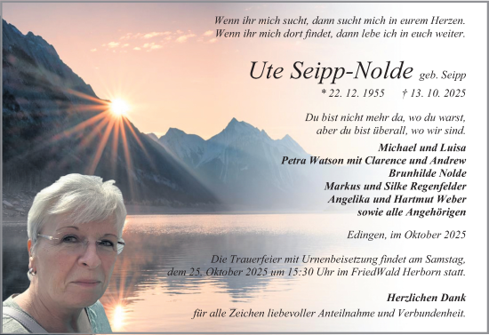 Traueranzeige von Ute Seipp-Nolde von Dill Block