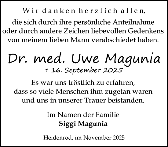 Traueranzeige von Uwe Magunia von Idsteiner Land/Untertaunus