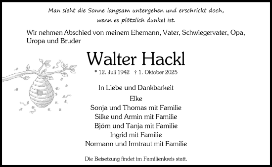 Traueranzeige von Walter Hackl von Idsteiner Land/Untertaunus Traueranzeige von Walter Hackl von Idsteiner Land/Untertaunus