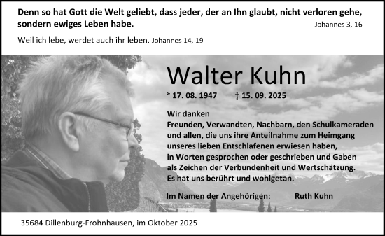 Traueranzeige von Walter Kuhn von Dill Block Traueranzeige von Walter Kuhn von Dill Block