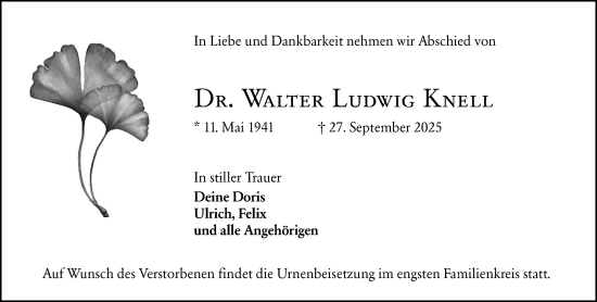 Traueranzeige von Walter Ludwig Knell von Groß-Gerauer Echo Traueranzeige von Walter Ludwig Knell von Groß-Gerauer Echo