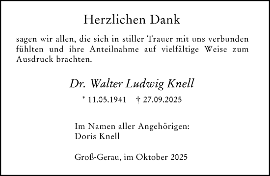 Traueranzeige von Walter Ludwig Knell von Groß-Gerauer Echo Traueranzeige von Walter Ludwig Knell von Groß-Gerauer Echo