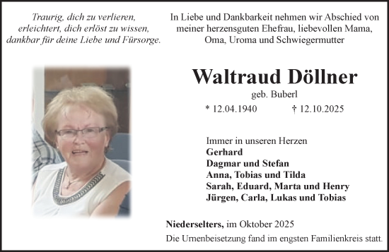Traueranzeige von Waltraud Döllner von Camberger Anzeiger Traueranzeige von Waltraud Döllner von Camberger Anzeiger
