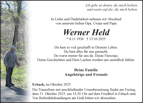 Traueranzeige von Werner Held von Camberger Anzeiger Traueranzeige von Werner Held von Camberger Anzeiger