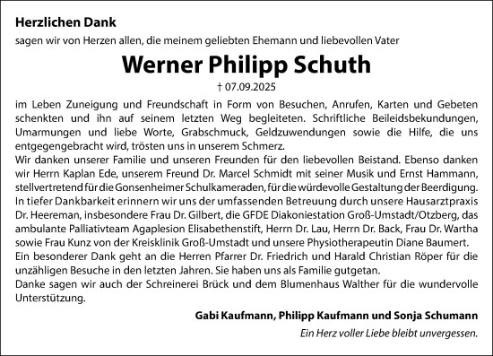 Traueranzeige von Werner Philipp Schuth von Darmstädter Echo