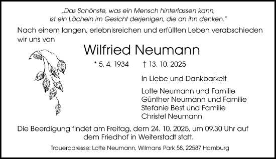 Traueranzeige von Wilfried Neumann von Darmstädter Echo Traueranzeige von Wilfried Neumann von Darmstädter Echo