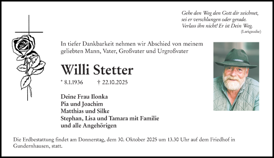 Traueranzeige von Willi Stetter von Darmstädter Echo Traueranzeige von Willi Stetter von Darmstädter Echo