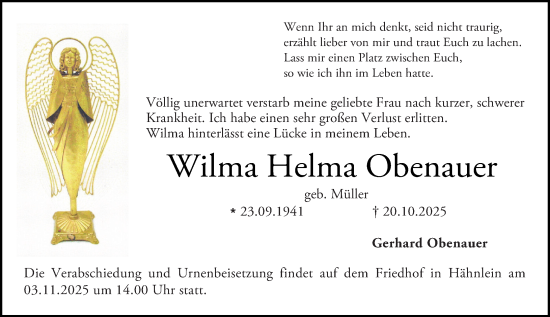 Traueranzeige von Wilma Helma Obenauer von Darmstädter Echo Traueranzeige von Wilma Helma Obenauer von Darmstädter Echo