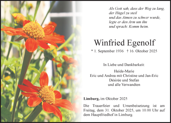 Traueranzeige von Winfried Egenolf von Nassauische Neue Presse Traueranzeige von Winfried Egenolf von Nassauische Neue Presse