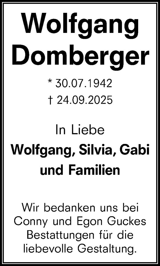 Traueranzeige von Wolfgang Domberger von Wiesbadener Kurier