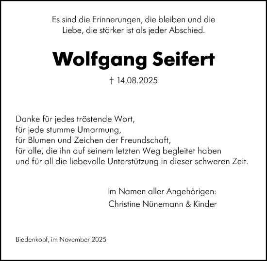Traueranzeige von Wolfgang Seifert von Hinterländer Anzeiger Traueranzeige von Wolfgang Seifert von Hinterländer Anzeiger