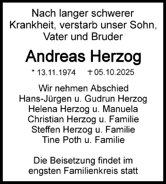 Traueranzeige von Andreas Herzog von Darmstädter Echo