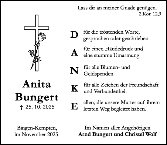 Traueranzeige von Anita Bungert von Allgemeine Zeitung Rheinhessen-Nahe