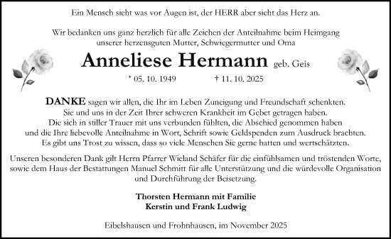 Traueranzeige von Anneliese Hermann von Dill Block