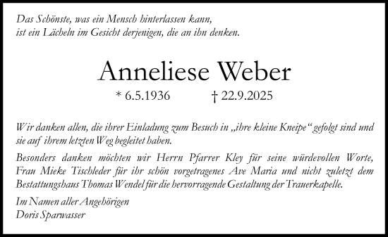 Traueranzeige von Anneliese Weber von Binger-/Ingelheimer Wochenblatt