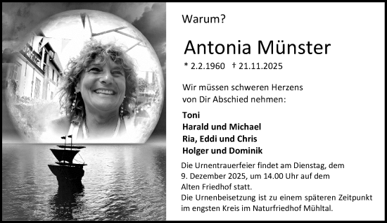 Traueranzeige von Antonia Münster von Bergsträßer Anzeiger