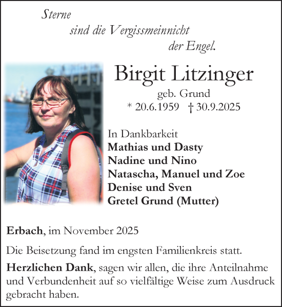 Traueranzeige von Birgit Litzinger von Camberger Anzeiger
