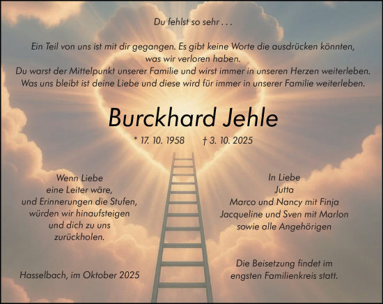Traueranzeige von Burckhard Jehle von Weilburger Tageblatt