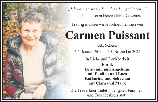 Traueranzeige von Carmen Puissant von Camberger Anzeiger