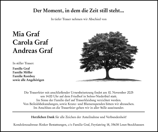 Traueranzeige von Carola Graf von Dill Block