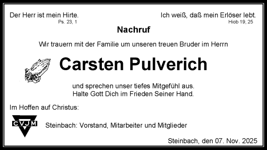 Traueranzeige von Carsten Pulverich von Dill Block