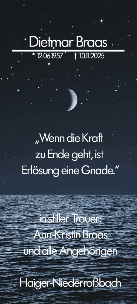 Traueranzeige von Dietmar Braas von Dill Block