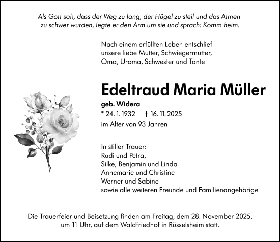 Traueranzeige von Edeltraud Maria Müller von Rüsselsheimer Echo