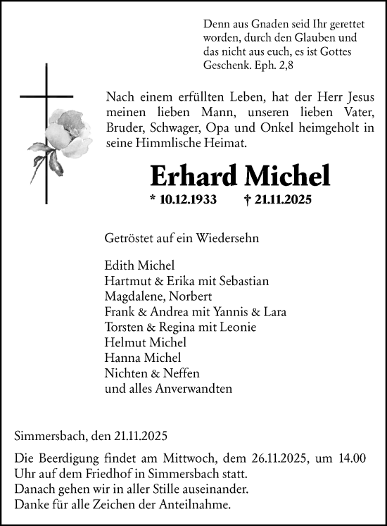 Traueranzeige von Erhard Michel von Dill Block