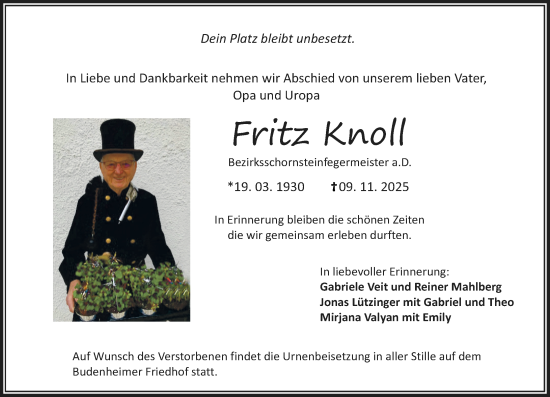 Traueranzeige von Fritz Knoll von Wiesbadener Kurier