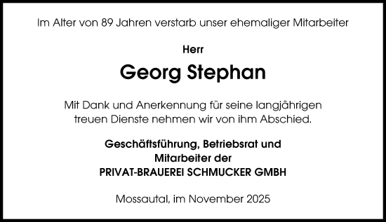 Traueranzeige von Georg Stephan von Odenwälder Echo