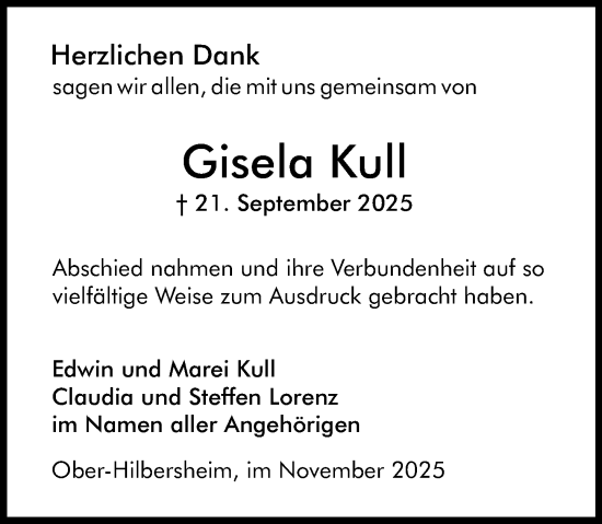 Traueranzeige von Gisela Kull von Allgemeine Zeitung Rheinhessen-Nahe