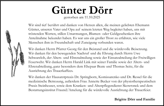 Traueranzeige von Günter Dörr von Wiesbadener Kurier