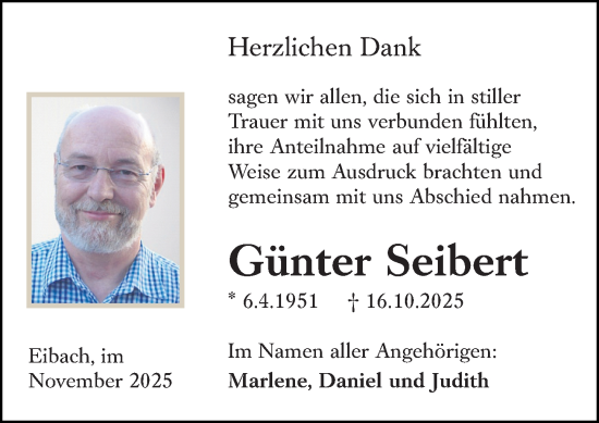 Traueranzeige von Günter Seibert von Dill Block