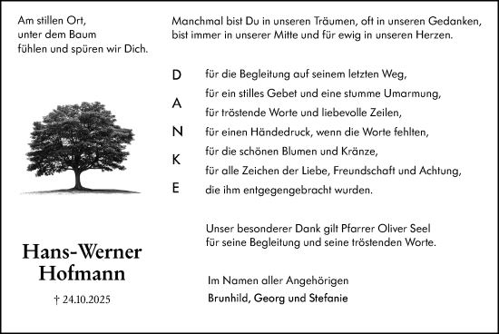 Traueranzeige von Hans-Werner Hofmann von Darmstädter Echo