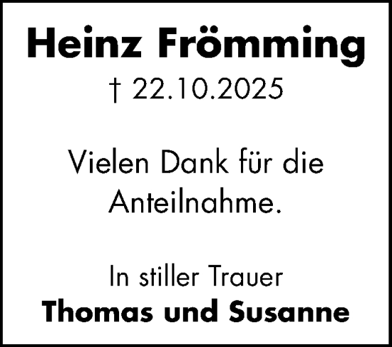Traueranzeige von Heinz Frömming von Camberger Anzeiger