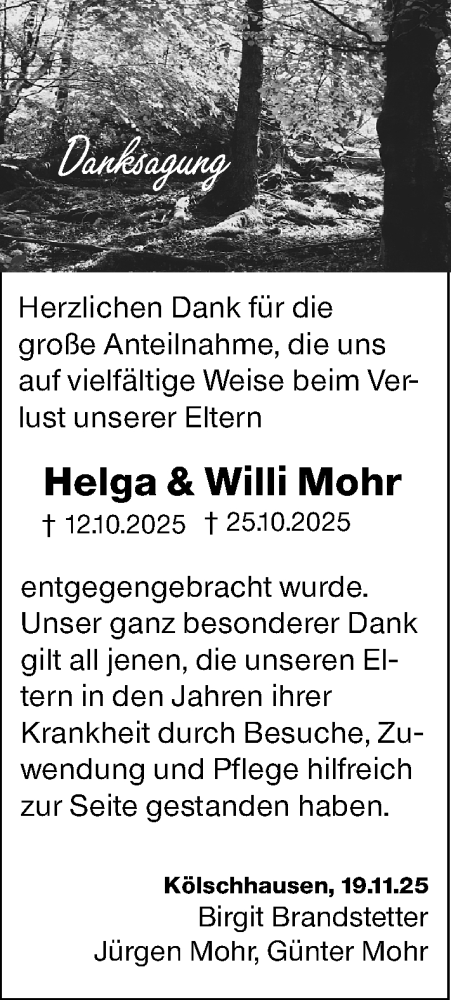 Traueranzeige von Helga Mohr von Wetzlarer Neue Zeitung