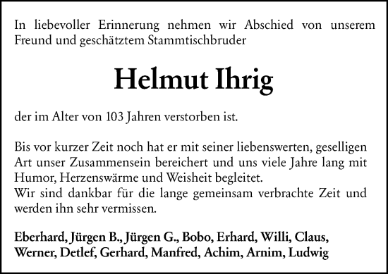 Traueranzeige von Helmut Ihrig von Odenwälder Echo