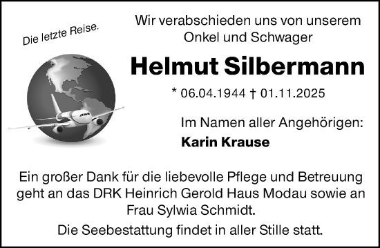 Traueranzeige von Helmut Silbermann von Darmstädter Echo