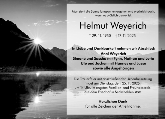 Traueranzeige von Helmut Weyerich von Dill Block