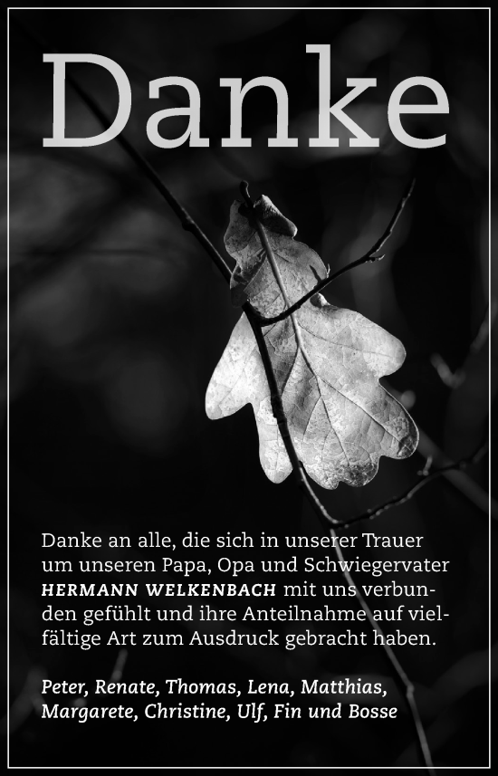 Traueranzeige von Hermann Welkenbach von Wiesbadener Kurier